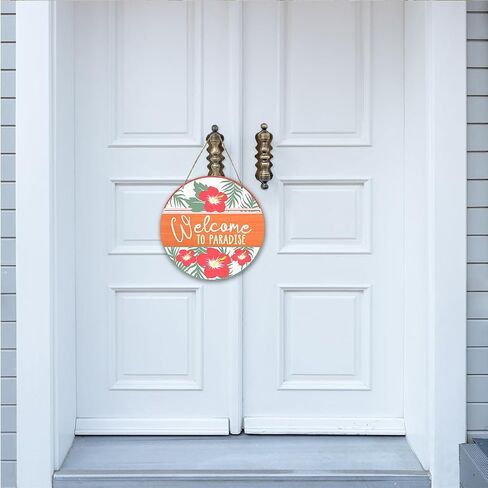 Welcome To Paradise Wooden Ornament Summer Decor for Front Door Sign Decor Keepsake, Hawaii Tropical Beach Decor, Beach Lover Gift Wooden Hanging Sign Porch Living Room Decor for Home Office -DH314 in Saudi Arabia