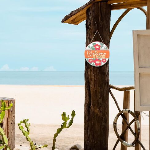 Welcome To Paradise Wooden Ornament Summer Decor for Front Door Sign Decor Keepsake, Hawaii Tropical Beach Decor, Beach Lover Gift Wooden Hanging Sign Porch Living Room Decor for Home Office -DH314 in Saudi Arabia