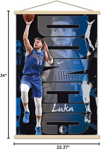 Trends International NBA Dallas Mavericks - Luka Doncic 19 Wall Poster, 22.375" x 34", Premium Print and Beechwood Hanger Bundle in Saudi Arabia