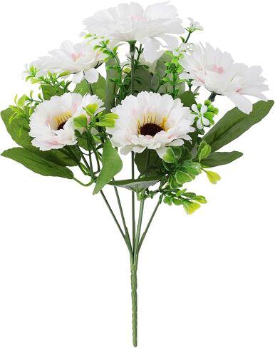 1 Pc Artificial Flowers, Fake Slik Daisy Chrysanthemum Plants with Slik Greenery for Home Garden Window Wedding Decoration (White) in Saudi Arabia
