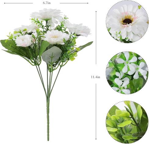 1 Pc Artificial Flowers, Fake Slik Daisy Chrysanthemum Plants with Slik Greenery for Home Garden Window Wedding Decoration (White) in Saudi Arabia