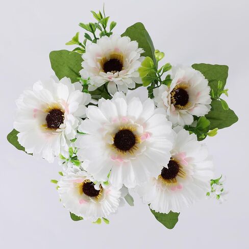 1 Pc Artificial Flowers, Fake Slik Daisy Chrysanthemum Plants with Slik Greenery for Home Garden Window Wedding Decoration (White) in Saudi Arabia