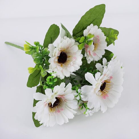 1 Pc Artificial Flowers, Fake Slik Daisy Chrysanthemum Plants with Slik Greenery for Home Garden Window Wedding Decoration (White) in Saudi Arabia