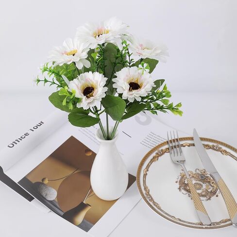 1 Pc Artificial Flowers, Fake Slik Daisy Chrysanthemum Plants with Slik Greenery for Home Garden Window Wedding Decoration (White) in Saudi Arabia