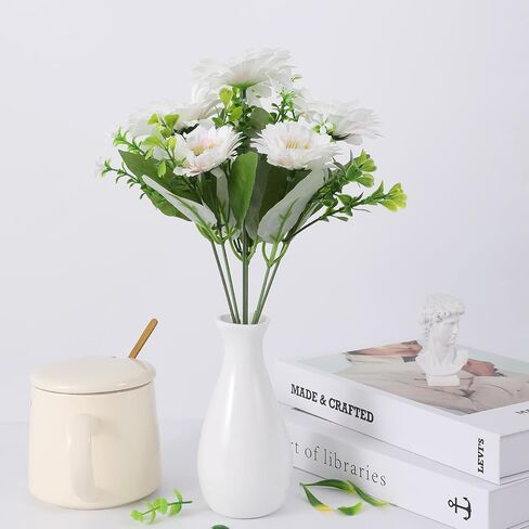 1 Pc Artificial Flowers, Fake Slik Daisy Chrysanthemum Plants with Slik Greenery for Home Garden Window Wedding Decoration (White) in Saudi Arabia