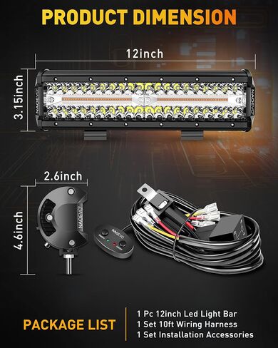 شريط إضاءة LED 12 بوصة من NAOEVO، 300 وات 30000 لومن LED للطرق الوعرة/القيادة/مصابيح الضباب مع مجموعة أدوات أسلاك، مصابيح عمل LED لشاحنة UTV ATV وعربة الجولف وقارب الجيب، قطعة واحدة (أبيض) in Kuwait