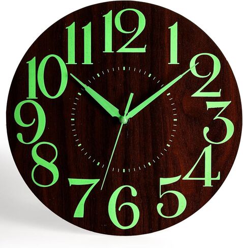 ساعة حائط خشبية Kingrol مقاس 12 بوصة، ساعة حائط بإضاءة ليلية، ساعة كوارتز لغرفة المعيشة وغرفة النوم، صامتة غير موقوتة، سهلة القراءة in Kuwait
