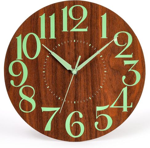 ساعة حائط خشبية Kingrol مقاس 12 بوصة، ساعة حائط بإضاءة ليلية، ساعة كوارتز لغرفة المعيشة وغرفة النوم، صامتة غير موقوتة، سهلة القراءة in Kuwait