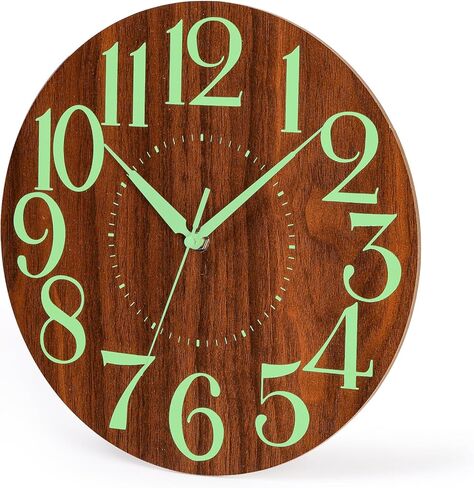 ساعة حائط خشبية Kingrol مقاس 12 بوصة، ساعة حائط بإضاءة ليلية، ساعة كوارتز لغرفة المعيشة وغرفة النوم، صامتة غير موقوتة، سهلة القراءة in Kuwait