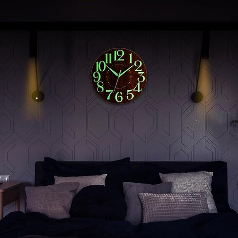 ساعة حائط خشبية Kingrol مقاس 12 بوصة، ساعة حائط بإضاءة ليلية، ساعة كوارتز لغرفة المعيشة وغرفة النوم، صامتة غير موقوتة، سهلة القراءة in Kuwait