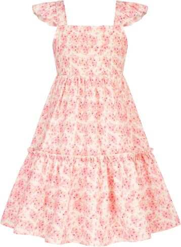 GRACE KARIN Girls Floral Dress Tie Back Flutter Sleeves Casual Summer Dress for 6-12Y in Saudi Arabia