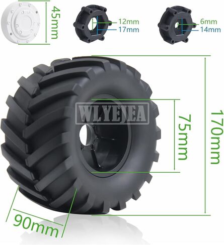 4PCS 1/10 Scale RC Monster Truck Rubber Tire w/12mm Hex Plastic Wheel Rim 133mm/73mm Rubber Rocks Tyres Set Fit for 1/10 RC Monster Truck E-Revo and Summit,MAXX, HIMOTO HSP HPI Tamiya Kyosho in Kuwait
