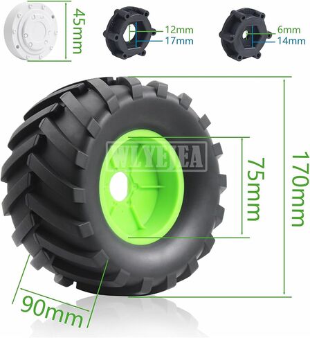 4PCS 1/10 Scale RC Monster Truck Rubber Tire w/12mm Hex Plastic Wheel Rim 133mm/73mm Rubber Rocks Tyres Set Fit for 1/10 RC Monster Truck E-Revo and Summit,MAXX, HIMOTO HSP HPI Tamiya Kyosho in Saudi Arabia