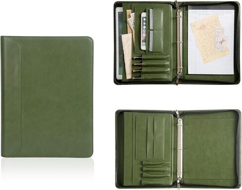 AZXCG Padfolio for Women, 3 Ring Binder Business Portfolio, Vegan Leather Zipper Binder Portfolio Folio, Document Notebook Organizer with A4 Clipboard Folder, Gift for Men, Brown in Kuwait