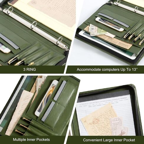 AZXCG Padfolio for Women, 3 Ring Binder Business Portfolio, Vegan Leather Zipper Binder Portfolio Folio, Document Notebook Organizer with A4 Clipboard Folder, Gift for Men, Brown in Kuwait