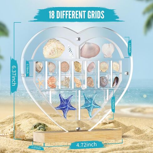Mini Acrylic Seashell Collection Display Box Magnetic Shadow Boxes for Jewels Storage and Showcase Solution, Container for Bead, Nail, Suitable for Mini Collections,0.5in High (22 grids, Heart) in Saudi Arabia
