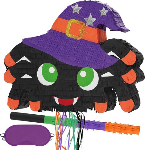 WERNNSAI Halloween Spider Piñata - سحب سلسلة الهالوين المخيفة Piñata Spider Piñata مع معصوب العينين والخفافيش للأطفال لوازم ألعاب حلوى الهالوين فييستا احتفالات الهالوين ديكورات الحفلات in Saudi Arabia