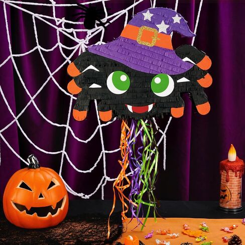 WERNNSAI Halloween Spider Piñata - سحب سلسلة الهالوين المخيفة Piñata Spider Piñata مع معصوب العينين والخفافيش للأطفال لوازم ألعاب حلوى الهالوين فييستا احتفالات الهالوين ديكورات الحفلات in Saudi Arabia