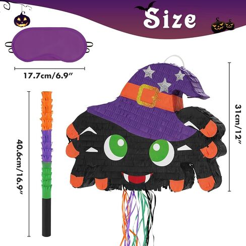 WERNNSAI Halloween Spider Piñata - سحب سلسلة الهالوين المخيفة Piñata Spider Piñata مع معصوب العينين والخفافيش للأطفال لوازم ألعاب حلوى الهالوين فييستا احتفالات الهالوين ديكورات الحفلات in Saudi Arabia