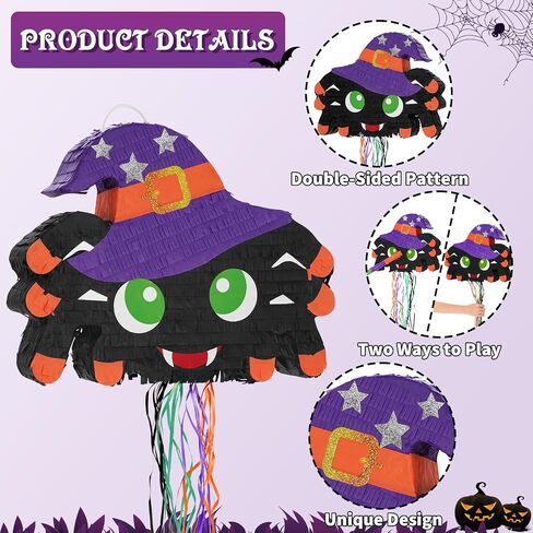 WERNNSAI Halloween Spider Piñata - سحب سلسلة الهالوين المخيفة Piñata Spider Piñata مع معصوب العينين والخفافيش للأطفال لوازم ألعاب حلوى الهالوين فييستا احتفالات الهالوين ديكورات الحفلات in Saudi Arabia