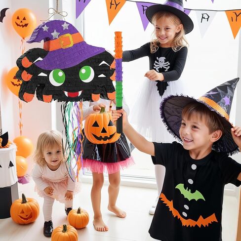 WERNNSAI Halloween Spider Piñata - سحب سلسلة الهالوين المخيفة Piñata Spider Piñata مع معصوب العينين والخفافيش للأطفال لوازم ألعاب حلوى الهالوين فييستا احتفالات الهالوين ديكورات الحفلات in Saudi Arabia