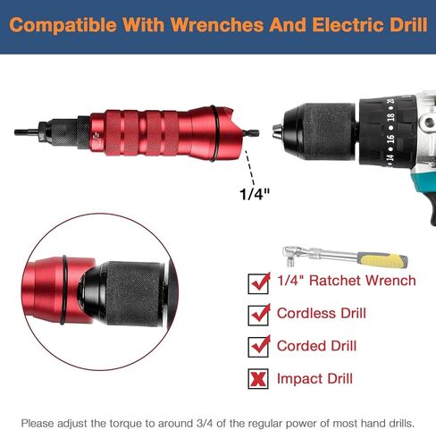 محول مسدس برشام كهربائي للمثقاب اللاسلكي، طقم محول مثقاب برشام بما في ذلك M3 M4 M5 M6 M8 M10 1/4-20 8-32 10-24 10-32، أداة صامولة برشام لاسلكية مع حقيبة حمل in Kuwait