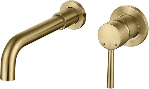 Wall Mount Bathroom Faucet Brushed Gold Bathroom Faucet Bathroom Sink Faucet with Single Handle and Rough in Valve Included in Saudi Arabia