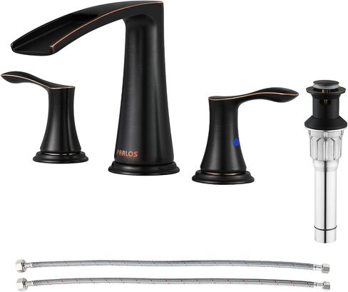 PARLOS Waterfall Widespread Bathroom Faucet Double Handles with Metal Pop Up Drain & cUPC Faucet Supply Lines, Oil Rubbed Bronze, Demeter 1431803 in Saudi Arabia