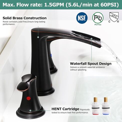 PARLOS Waterfall Widespread Bathroom Faucet Double Handles with Metal Pop Up Drain & cUPC Faucet Supply Lines, Oil Rubbed Bronze, Demeter 1431803 in Saudi Arabia