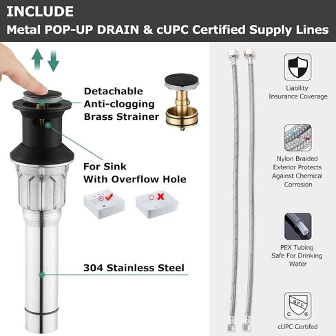 PARLOS Waterfall Widespread Bathroom Faucet Double Handles with Metal Pop Up Drain & cUPC Faucet Supply Lines, Oil Rubbed Bronze, Demeter 1431803 in Saudi Arabia