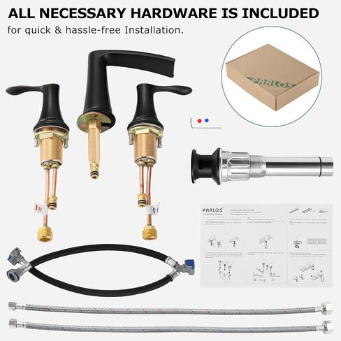 PARLOS Waterfall Widespread Bathroom Faucet Double Handles with Metal Pop Up Drain & cUPC Faucet Supply Lines, Oil Rubbed Bronze, Demeter 1431803 in Saudi Arabia