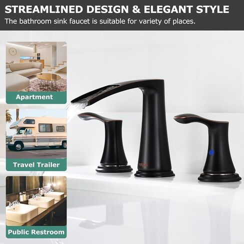 PARLOS Waterfall Widespread Bathroom Faucet Double Handles with Metal Pop Up Drain & cUPC Faucet Supply Lines, Oil Rubbed Bronze, Demeter 1431803 in Saudi Arabia