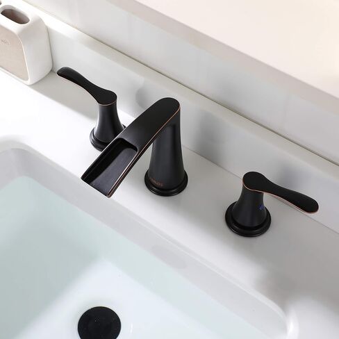 PARLOS Waterfall Widespread Bathroom Faucet Double Handles with Metal Pop Up Drain & cUPC Faucet Supply Lines, Oil Rubbed Bronze, Demeter 1431803 in Saudi Arabia