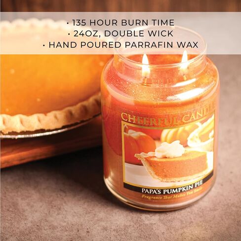 A Cheerful Giver - Papa's Pumpkin Pie Scented Glass Jar Candle (24 oz) with Lid & True to Life Fragrance Made in USA in Saudi Arabia