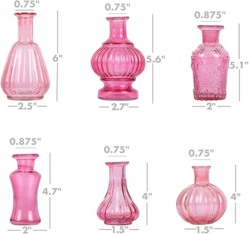 Koyal Wholesale Vintage Glass Flower Bud Vase Bulk Set of 6, Berry, Small Vases for Flowers in Saudi Arabia