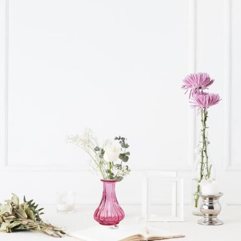 Koyal Wholesale Vintage Glass Flower Bud Vase Bulk Set of 6, Berry, Small Vases for Flowers in Saudi Arabia