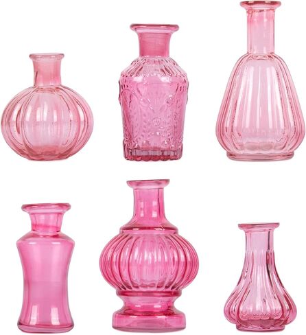 Koyal Wholesale Vintage Glass Flower Bud Vase Bulk Set of 6, Berry, Small Vases for Flowers in Saudi Arabia