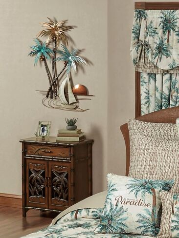 لوحة فنية جدارية معدنية بلمسة نهائية من Touch of Class Sunset Paradise بأشجار النخيل الاستوائية والمراكب الشراعية - متعددة المعادن - ديكور معلق، مقاس 30 بوصة عرض × 2 بوصة عمق × 40 بوصة ارتفاع in Saudi Arabia