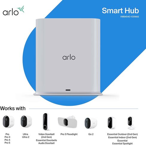 Arlo Pro SmartHub - ملحق معتمد من Arlo - يربط كاميرات Arlo بشبكة Wi-Fi، ويعمل مع Arlo Ultra 2، Ultra، Pro 5S 2K، Pro 4، Pro 3، Pro 2، Floodlight، كاميرات جرس الباب الأساسية والفيديو - VMB4540 in Saudi Arabia
