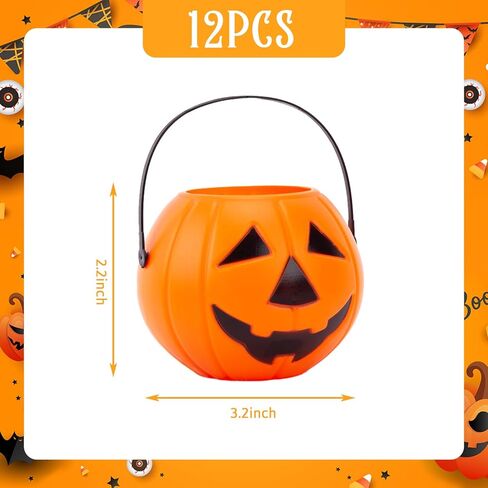 3 ثعالب 12 قطعة من دلاء اليقطين للهالوين، دلاء حلوى اليقطين مع مقبض خدعة أو حلوى سلال اليقطين لديكورات الهالوين وحشو أكياس الحلوى ومستلزمات الحفلات in Kuwait