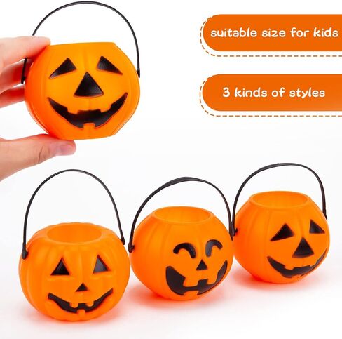 3 ثعالب 12 قطعة من دلاء اليقطين للهالوين، دلاء حلوى اليقطين مع مقبض خدعة أو حلوى سلال اليقطين لديكورات الهالوين وحشو أكياس الحلوى ومستلزمات الحفلات in Kuwait