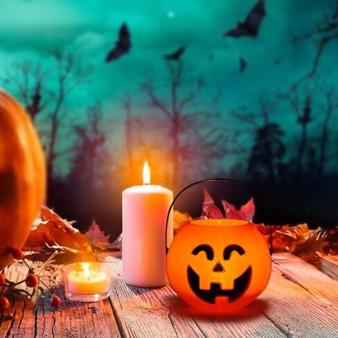 3 ثعالب 12 قطعة من دلاء اليقطين للهالوين، دلاء حلوى اليقطين مع مقبض خدعة أو حلوى سلال اليقطين لديكورات الهالوين وحشو أكياس الحلوى ومستلزمات الحفلات in Kuwait