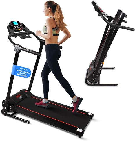 SereneLife Folding Treadmill - Foldable Home Fitness Equipment with LCD for Walking & Running - Cardio Exercise Machine - 12 Preset or Adjustable Programs - Bluetooth Connectivity in Kuwait