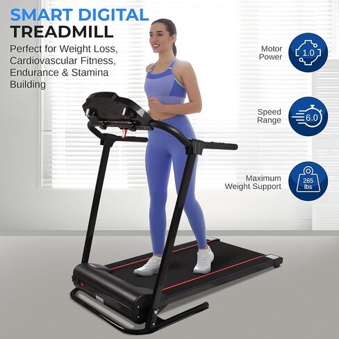 SereneLife Folding Treadmill - Foldable Home Fitness Equipment with LCD for Walking & Running - Cardio Exercise Machine - 12 Preset or Adjustable Programs - Bluetooth Connectivity in Kuwait