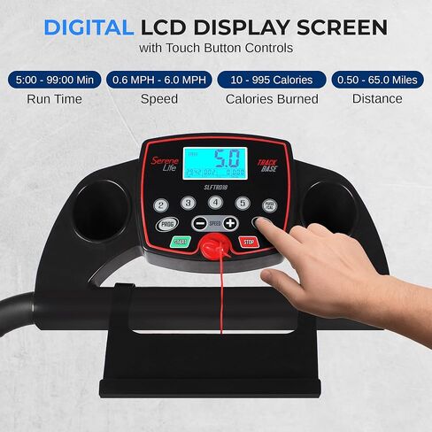 SereneLife Folding Treadmill - Foldable Home Fitness Equipment with LCD for Walking & Running - Cardio Exercise Machine - 12 Preset or Adjustable Programs - Bluetooth Connectivity in Kuwait