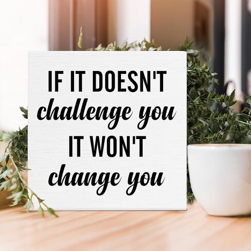 اقتباسات مشجعة، لافتة صندوق خشبي ترفع من مستوى الرفع إذا لم تتحدىك، فلن تغير ديكور اللافتة الخشبية، عقلية ديكور كتلة خشبية لتزيين المنزل وصالة الألعاب الرياضية والفصل الدراسي ورف المكتب in Kuwait