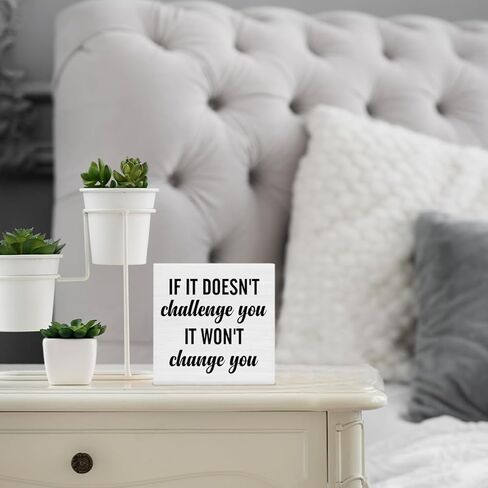 اقتباسات مشجعة، لافتة صندوق خشبي ترفع من مستوى الرفع إذا لم تتحدىك، فلن تغير ديكور اللافتة الخشبية، عقلية ديكور كتلة خشبية لتزيين المنزل وصالة الألعاب الرياضية والفصل الدراسي ورف المكتب in Kuwait