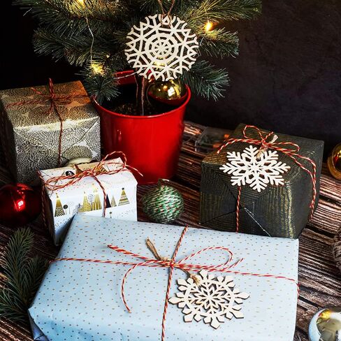 ندفات ثلج خشبية غير مكتملة، 27 قطعة من الحلي المعلقة على شكل ندفات الثلج بحبل، زينة عيد الميلاد DIY، 9 تصميمات in Kuwait