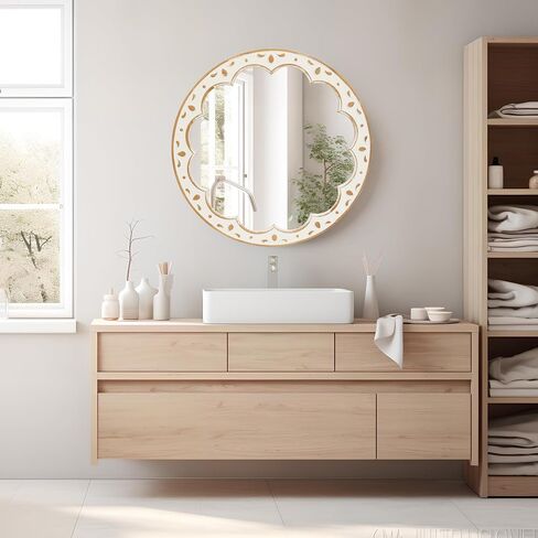 RiteSune 28 Inch Wall Mirror Circle, White Farmhouse Wall Mirror Decor, Large Mirrors for Wall Decor, Rustic Entry Mirrors for Bedroom, Living Room in Saudi Arabia
