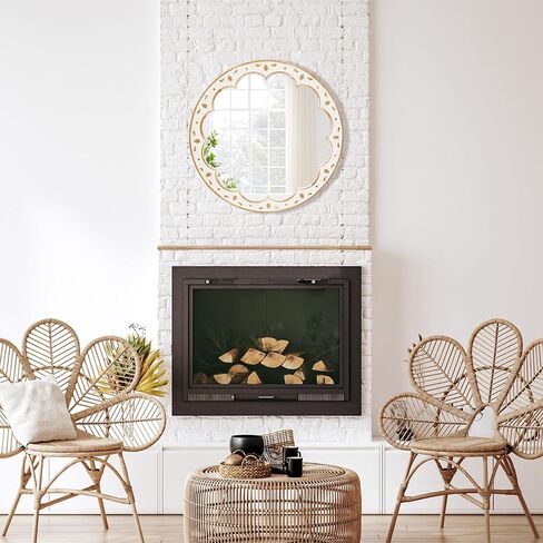 RiteSune 28 Inch Wall Mirror Circle, White Farmhouse Wall Mirror Decor, Large Mirrors for Wall Decor, Rustic Entry Mirrors for Bedroom, Living Room in Saudi Arabia